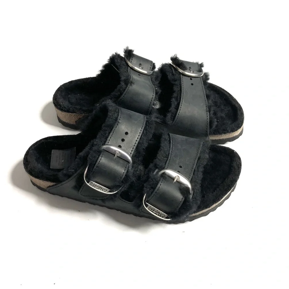 Free People x Birkenstock Arizona Big Buckle Shearling Leather Sandals Narrow